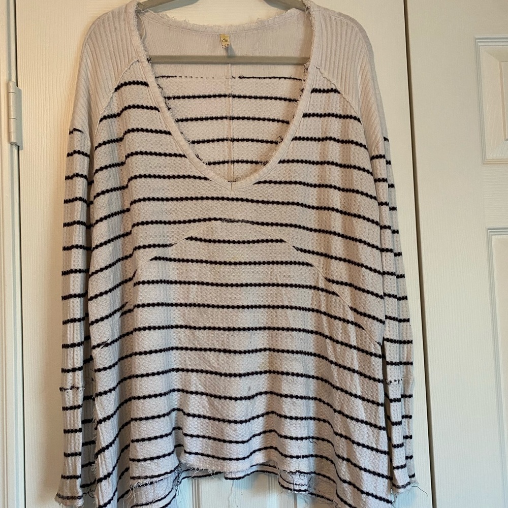Free People Raw Hem Waffle Knit Top